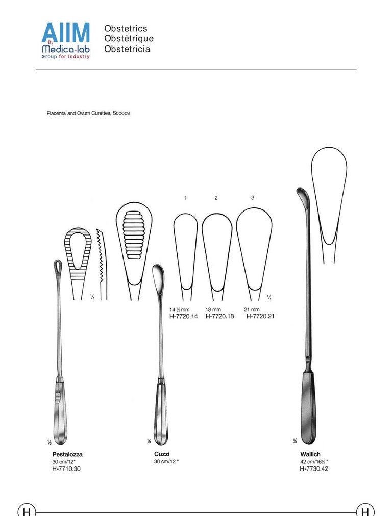 Curettes Obstétricales et Instruments pour Placenta